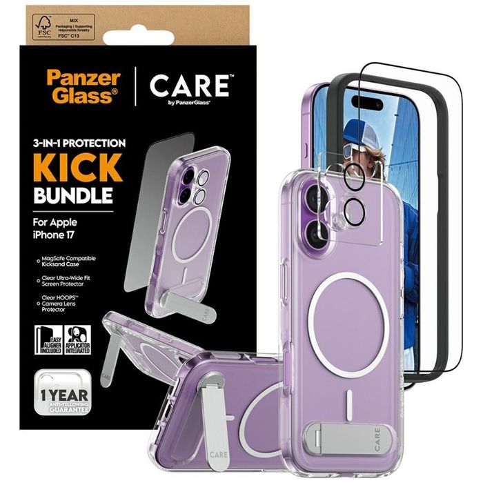 Zestaw ochronny care by panzerglass feature kick 3w1 etui+szkło+lens do iphone 17