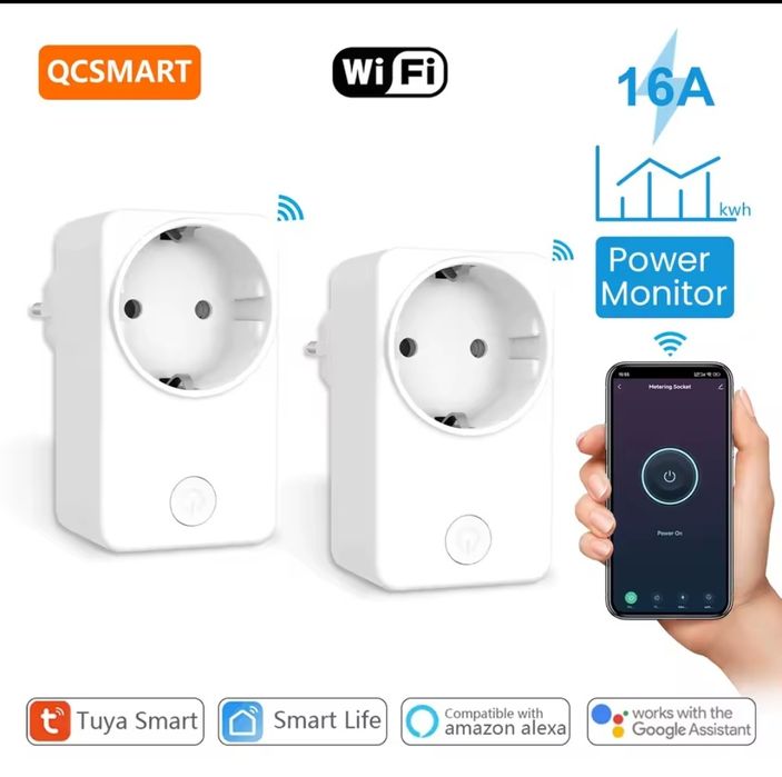 Умная розетка WiFi Tuya smart life,мониторинг потребления,Alexa Google