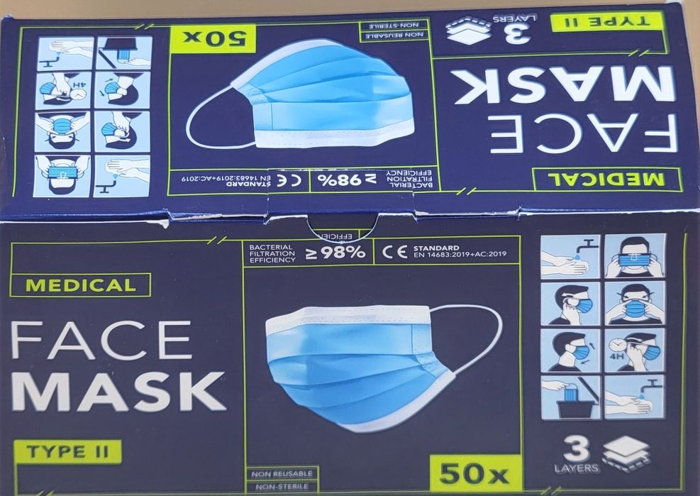 50 szt maseczek wyprzedaż (opakowanie)niebieskie ważność 14.12.2024