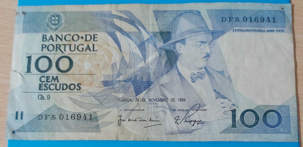 Nota de 100$00 de Portugal, CH 9, Fernando Pessoa 1988