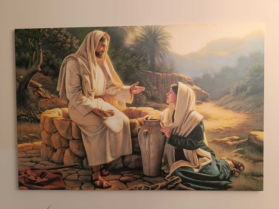 Obraz drukowany na płótnie bawełnianym Pan Jezus i Samarytanka, 120x80