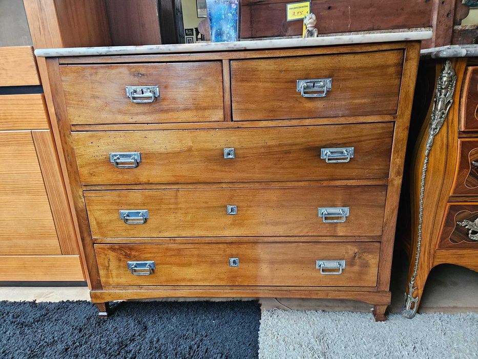 Cómoda antiga em madeira e tampo em pedra - óptimo estado geral