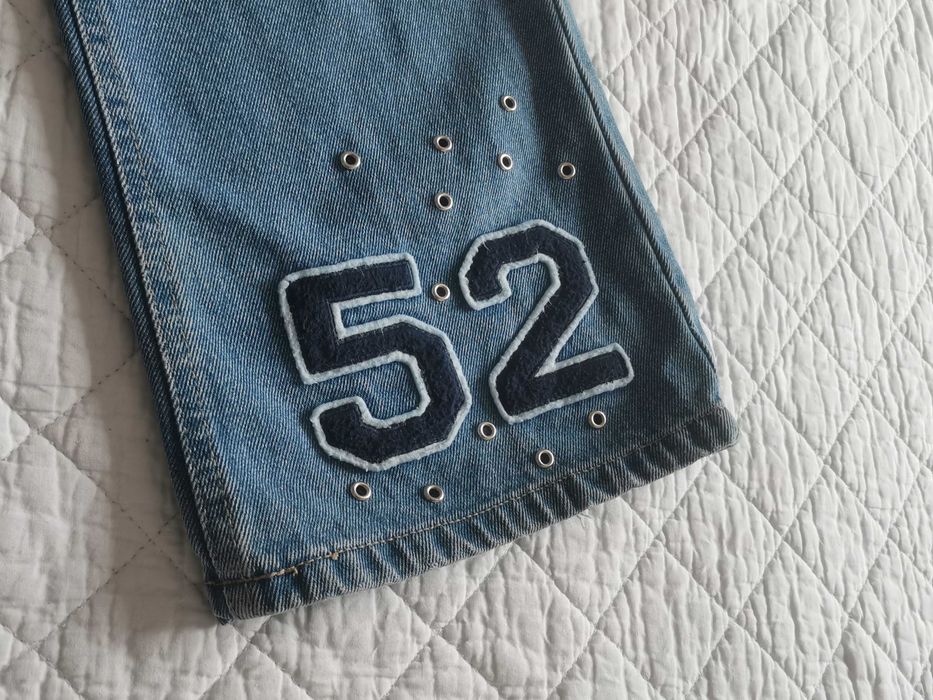 Jeansy Biodrówki No Boundaries Vintage Y2K McBling Dzwony Varsity M L