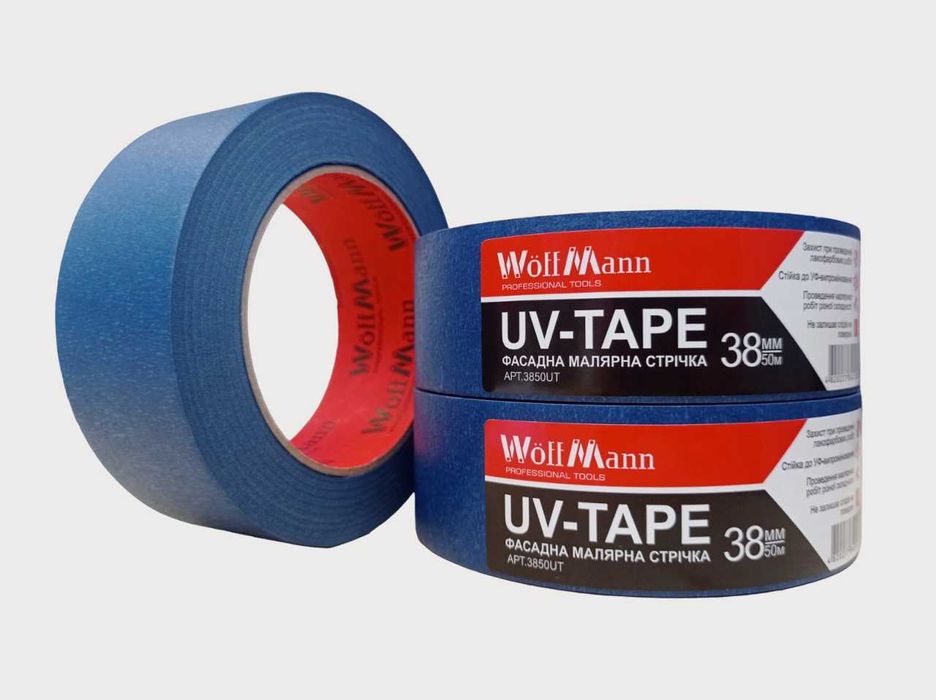 Стрічка малярська, фасадна 38мм, 48мм, 50мм  х 50м UV-TAPE WoffMann