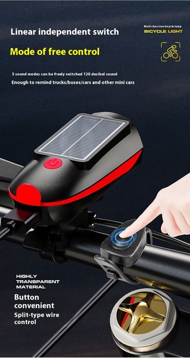 Вело фонарь с сигналом, заряд от Usb + от солнца