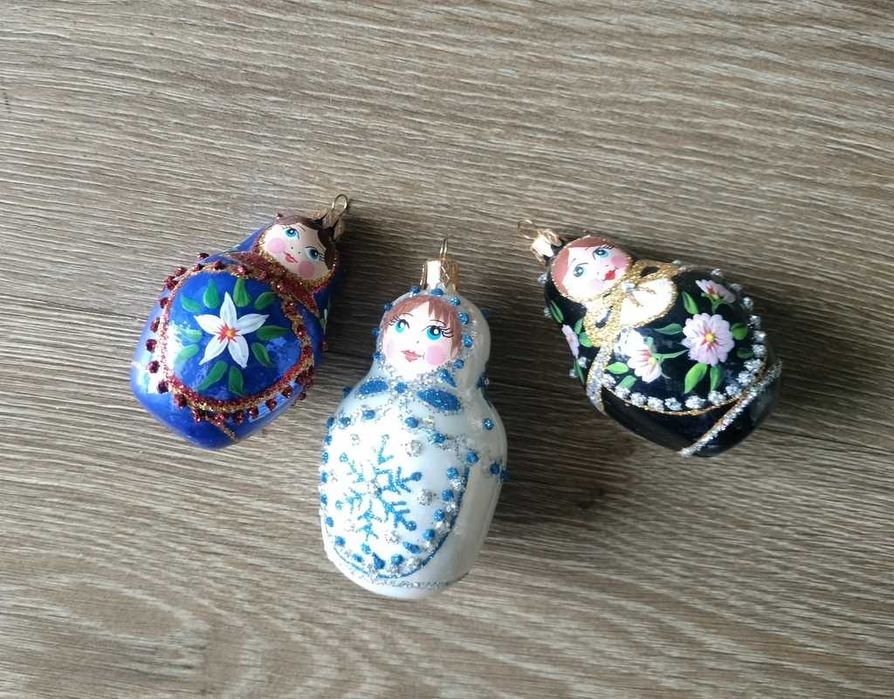 Trzy bombki matrioszki ludowe ręcznie wykonane