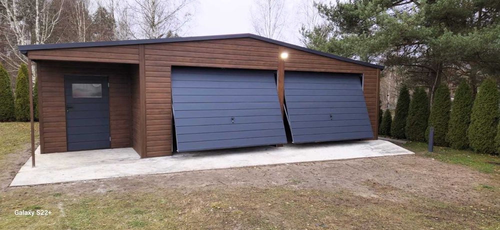Garaż blaszany 9x5 drewnopodobny Premium – PRODUCENT