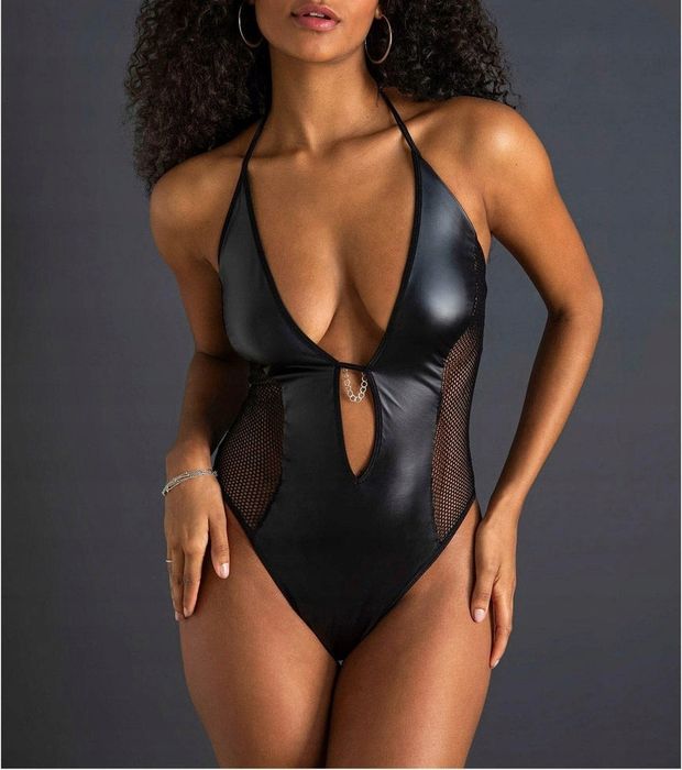Venus body z eko skóry z siatki ze stringami ^44/46