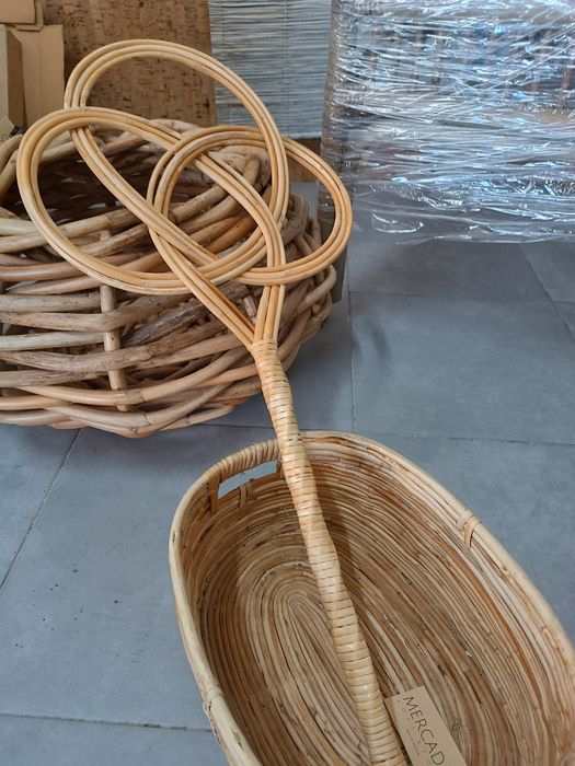Conjunto Rattan - cadeira, cestos e batedor