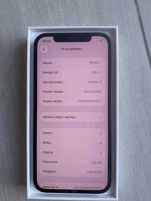 iPhone 12 256GB Czarny, ekran idealny, bateria 77%