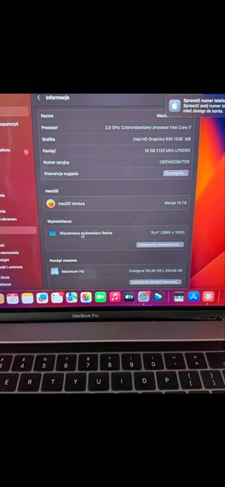 MacBook Pro 15” i7 / 16 GB / 250 GB SSD – stan bardzo dobry