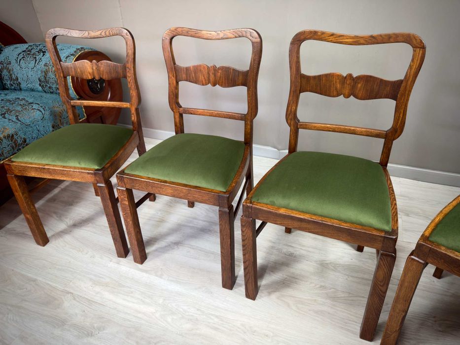 Krzesła Art Deco z lat 30. – komplet 4 sztuk Dąb + orzech