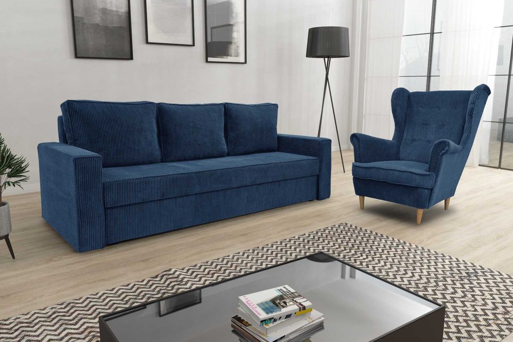Zestaw komplet wypoczynkowy kanapa Sofia + fotel Uszak. Wersalka, sofa