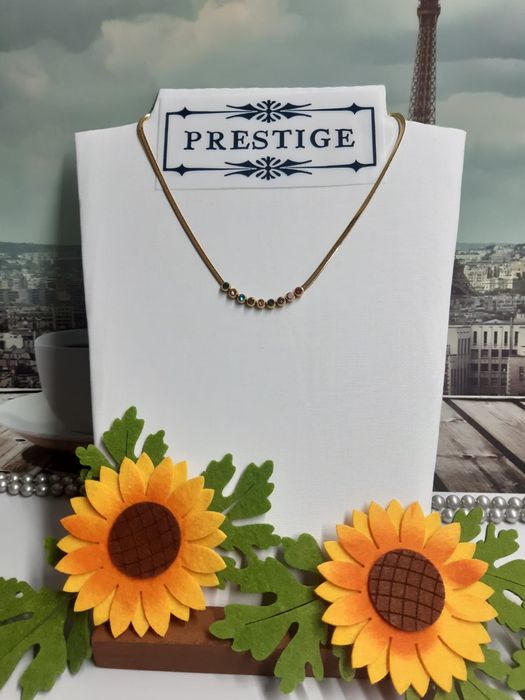 Colar em aço inoxidável com zircónia coloridas