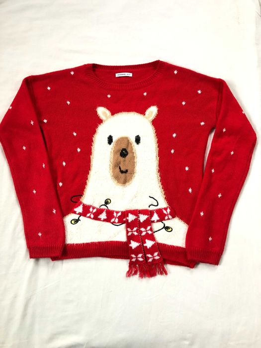 Sweter Reserved czerwony świąteczny na święta misiu zimowy na zimę