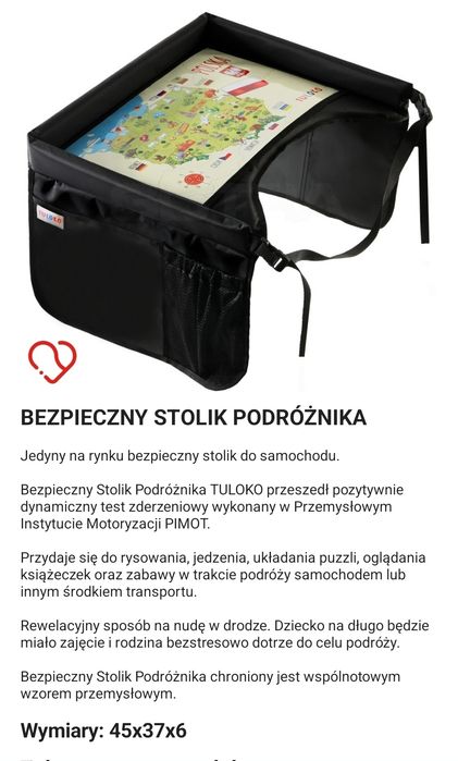 TULOKO bezpieczny stolik podróżnika do auta na wózek