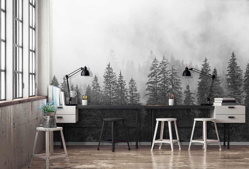 Fototapeta las We Mgle Szarości Czarno-Biały 3D Twój Rozmiar + KLEJ