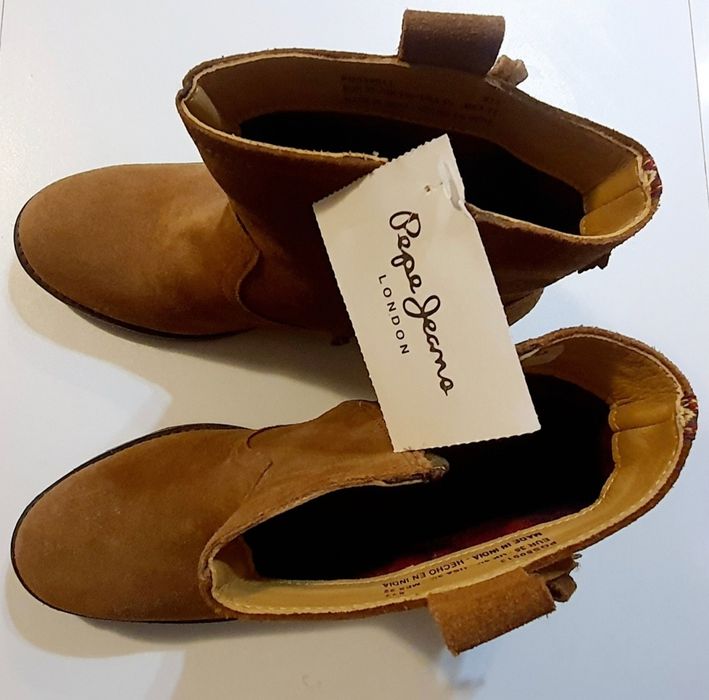Pepe Jeans_kowbojki_botki zamszowe_karmelowo-brązowe_35_NOWE
