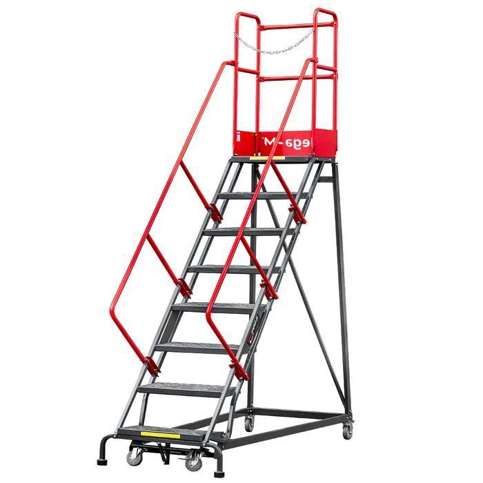 Drabina magazynowa przejezdna H-204 cm 8 stopni hamulec schodkowy