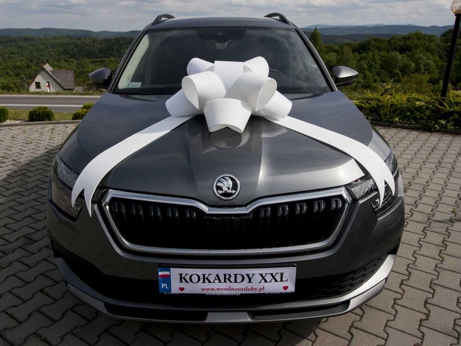 NOWOŚĆ! Niebieska Czerwona Kokarda na Samochód Auto Prezent ślubny