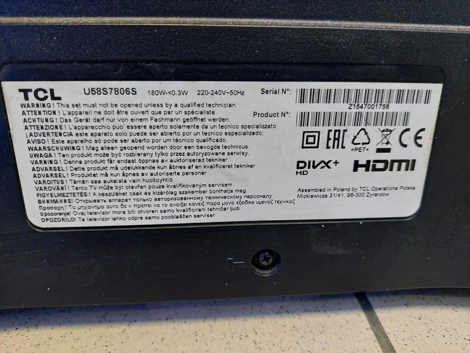 Telewizor tcl u58s7806S 58" 4K UHD LED + pilot