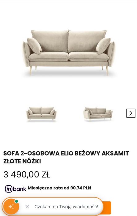 Sofa bezowy aksamit