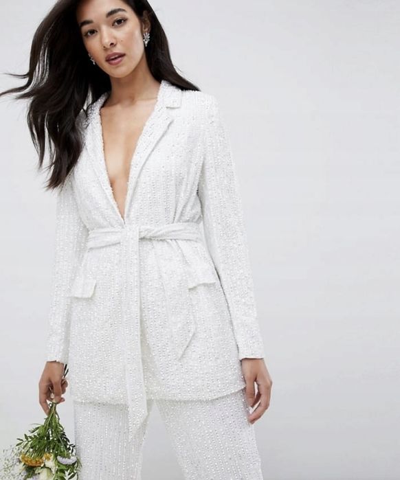 Biały garnitur asos cekiny