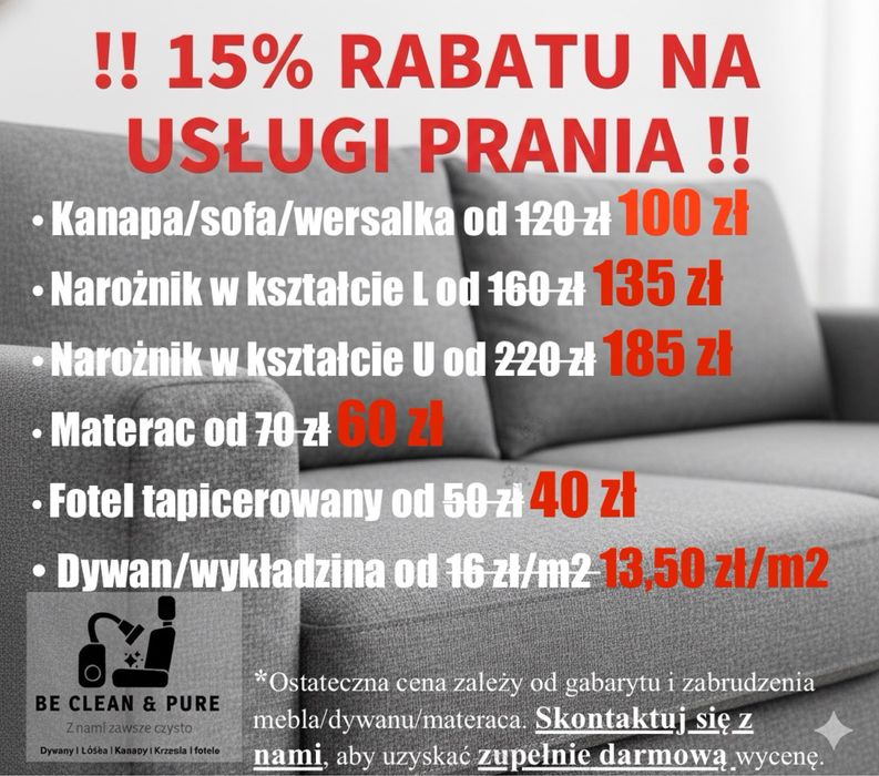 ! UPUST -15% ! Pranie dywanów/materacy/tapicerki |Bytom i okolice