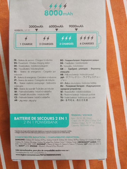 Powerbank 8000mha wireless charge 5w