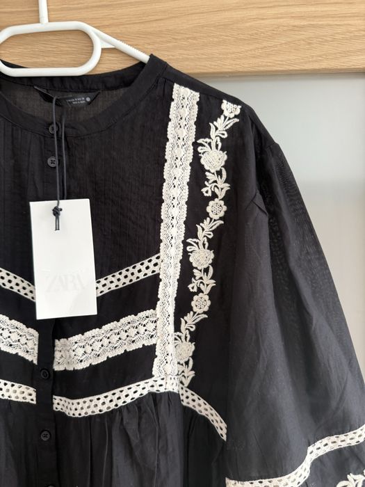 Bluzka zara bufki boho szerokie rekawy tunika