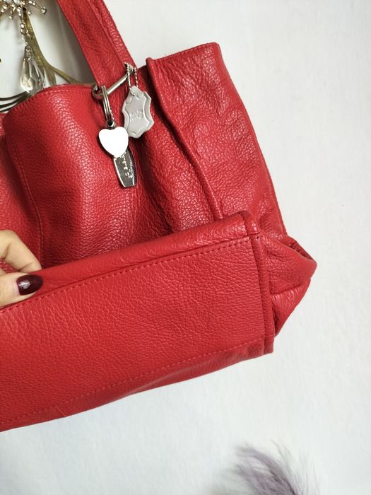 Duża torba shopper ze skóry naturalnej czerwonej z brylokiem Pinterest