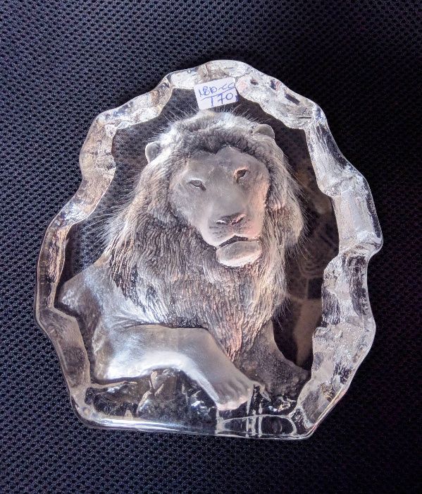 Escultura Cristal Gravado Leão Mats Jonasson