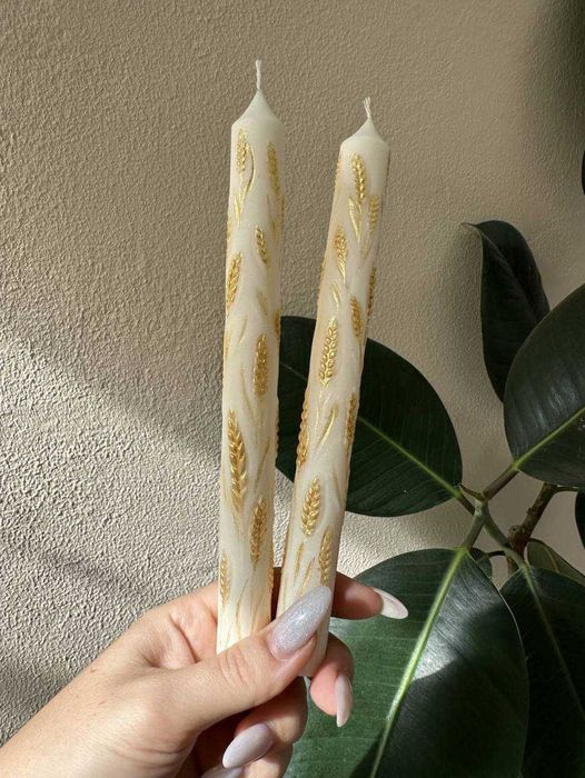 Свічка для таїнства хрещення соєвий воск довжина 20 см з декором