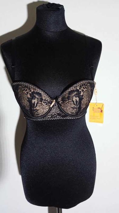 Biustonosz stanik koronkowy czarny push up r. 80 C Black Bardot