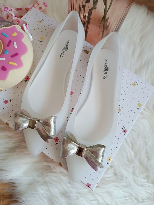 Białe baleriny z kokardą coquette dollette balletcore 38