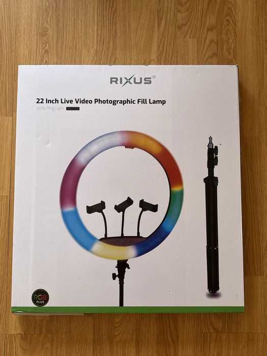 Ring Light Rixus 22” RGB com Tripé e Suporte para Telemóvel