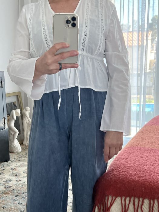 Blusa branca de manga comprida da Lefties, Tam XL