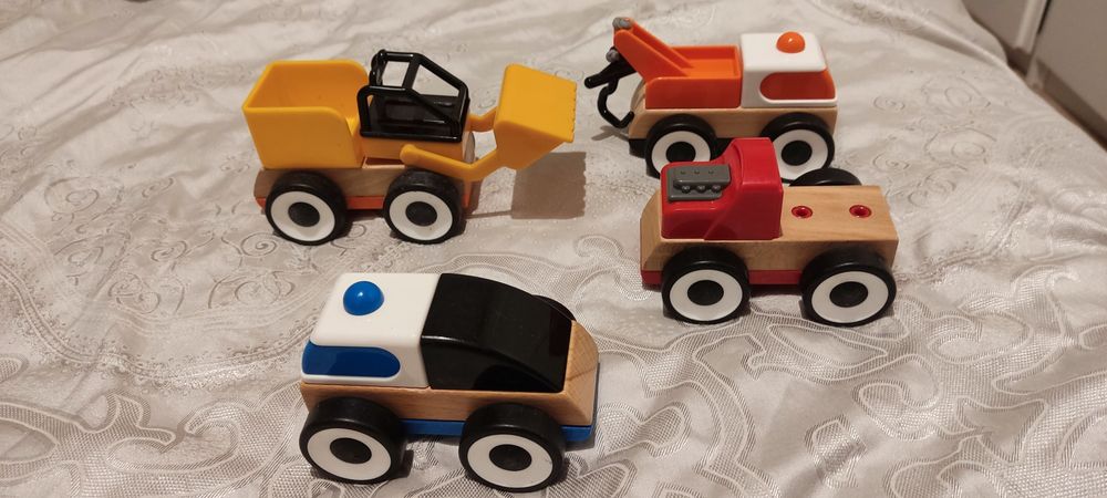 4 samochody dla dzieci drewniano plastikowe Ikea