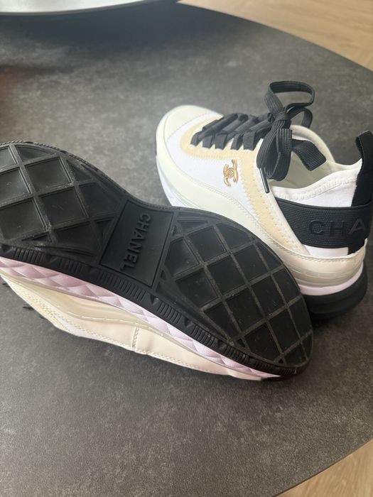 Sneakersy damskie  Chanel, platforma, czarno-białe
