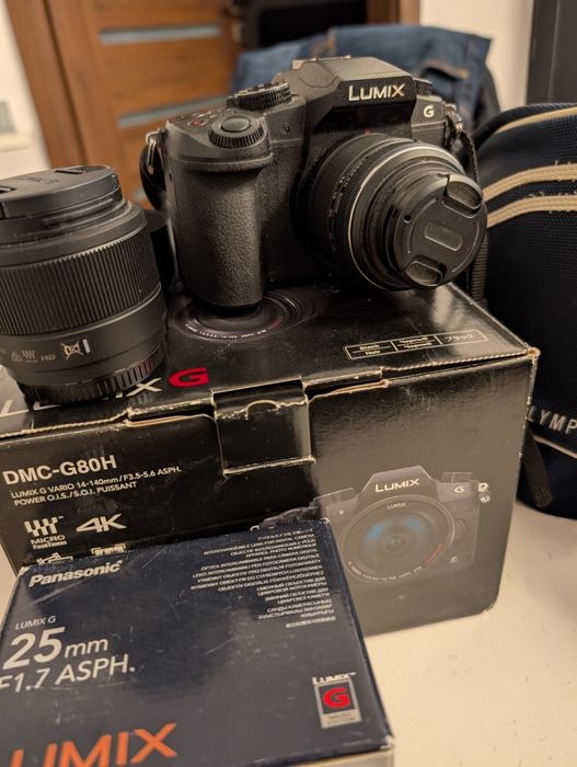 Aparat Panasonic G80 + Olympus 14-42mm, Panasonic 25mm,dodatkii!