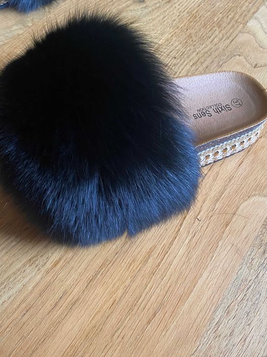 Klapki Espadryle z naturalnym futrem z lisa 38