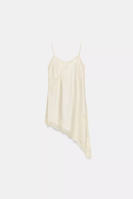 Атласна асиметрична сукня/топ з мереживом zara. НОВА