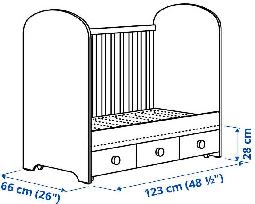 GONATT Berço c/gavetas, Cinzento, 60x120 cm + colchão