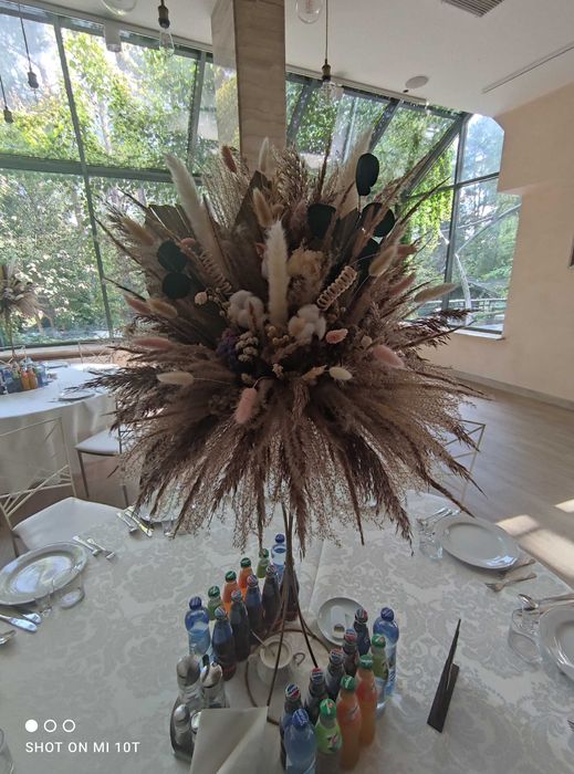 Stojak kwiaty na stół weselny boho suszone trawy