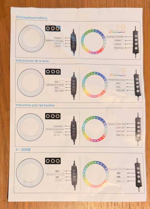 Ring Light LED RGB com Tripe e Comando Bluetooth Completo