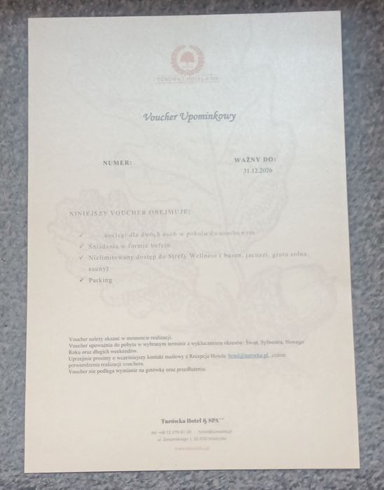 Dwa vouchery do Hotelu Turówka hotel & spa w Wieliczce