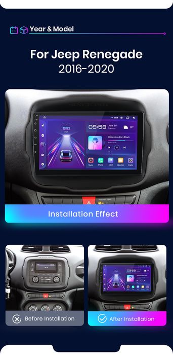 Rádio android 9" JEEP Renegade 2016-20 Carplay GPS wifi 1/32GB Novo