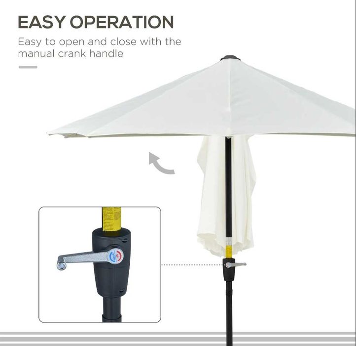 Parasol Przyścienny na Balkon Taras 2x1.9m Półokrągły z Korbą