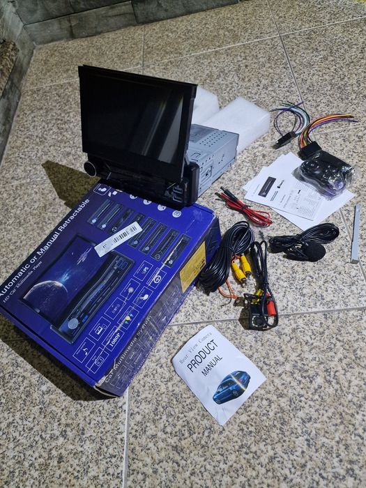 autorrádio multimédia 1 DIN universal com ecrã tátil retrátil de 7 polegadas e câmara machado atraz