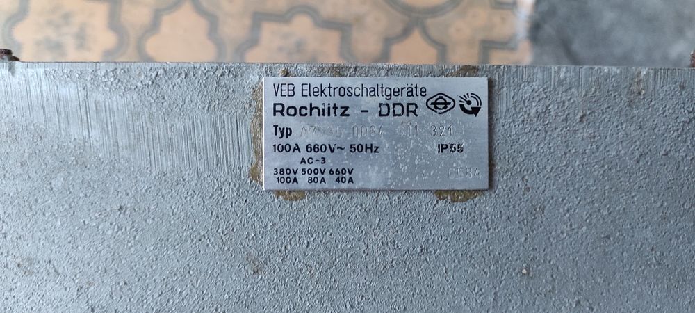Автоматический выключатель DDR, 100А, VEB Elektroschaltgerate, Rochlit
